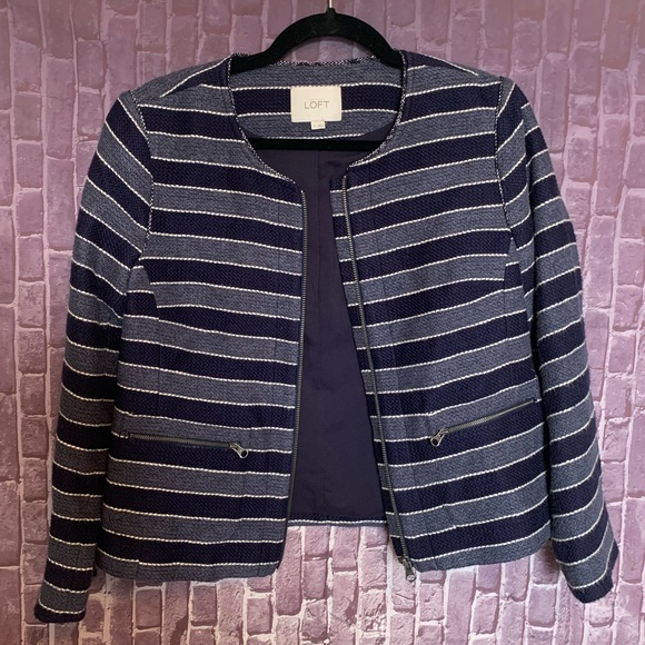 Navy Stripe Textured Jacket & Skirt Set - Picture 4 of 11
